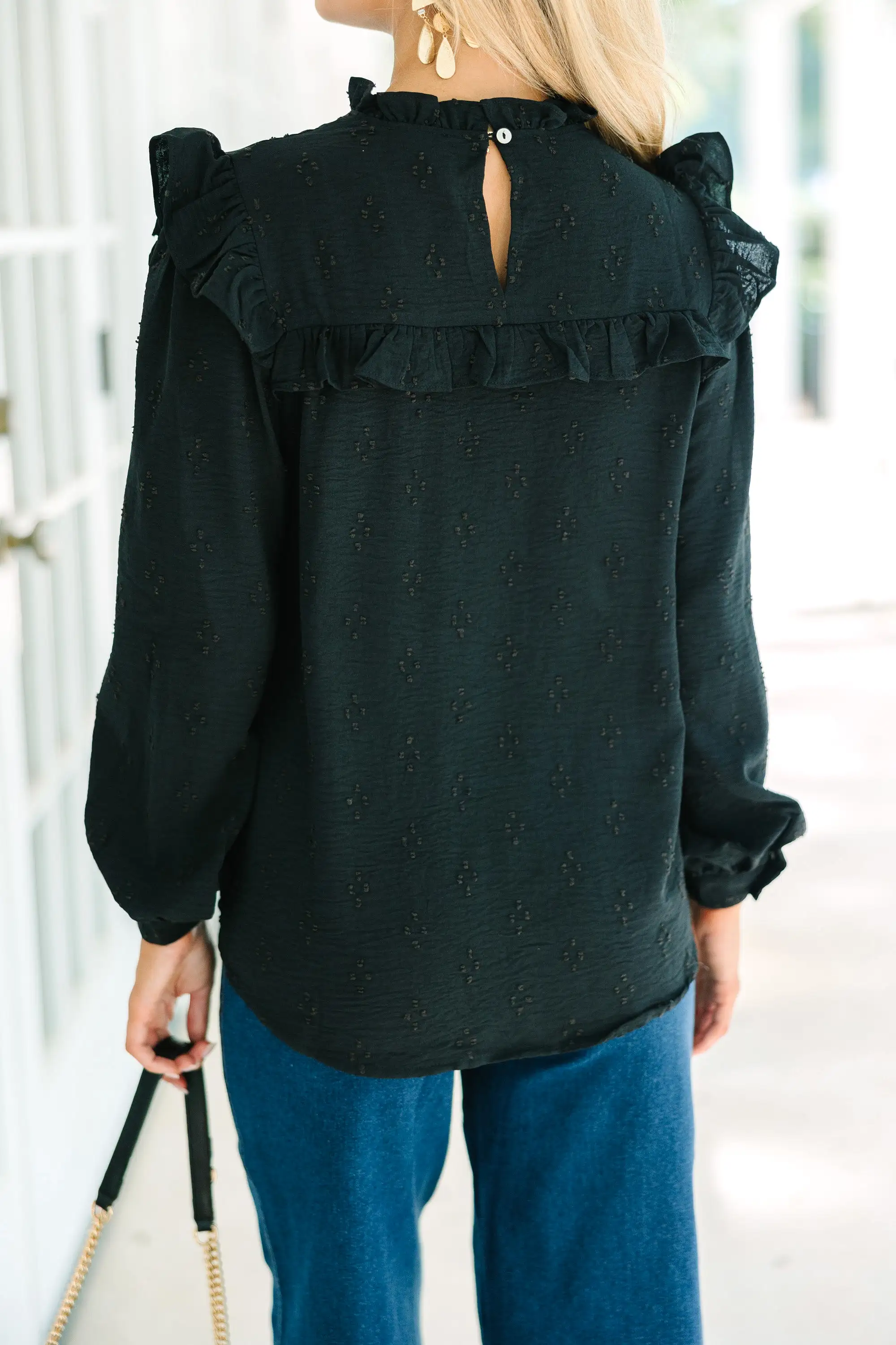 Romantic History Black Ruffled Blouse