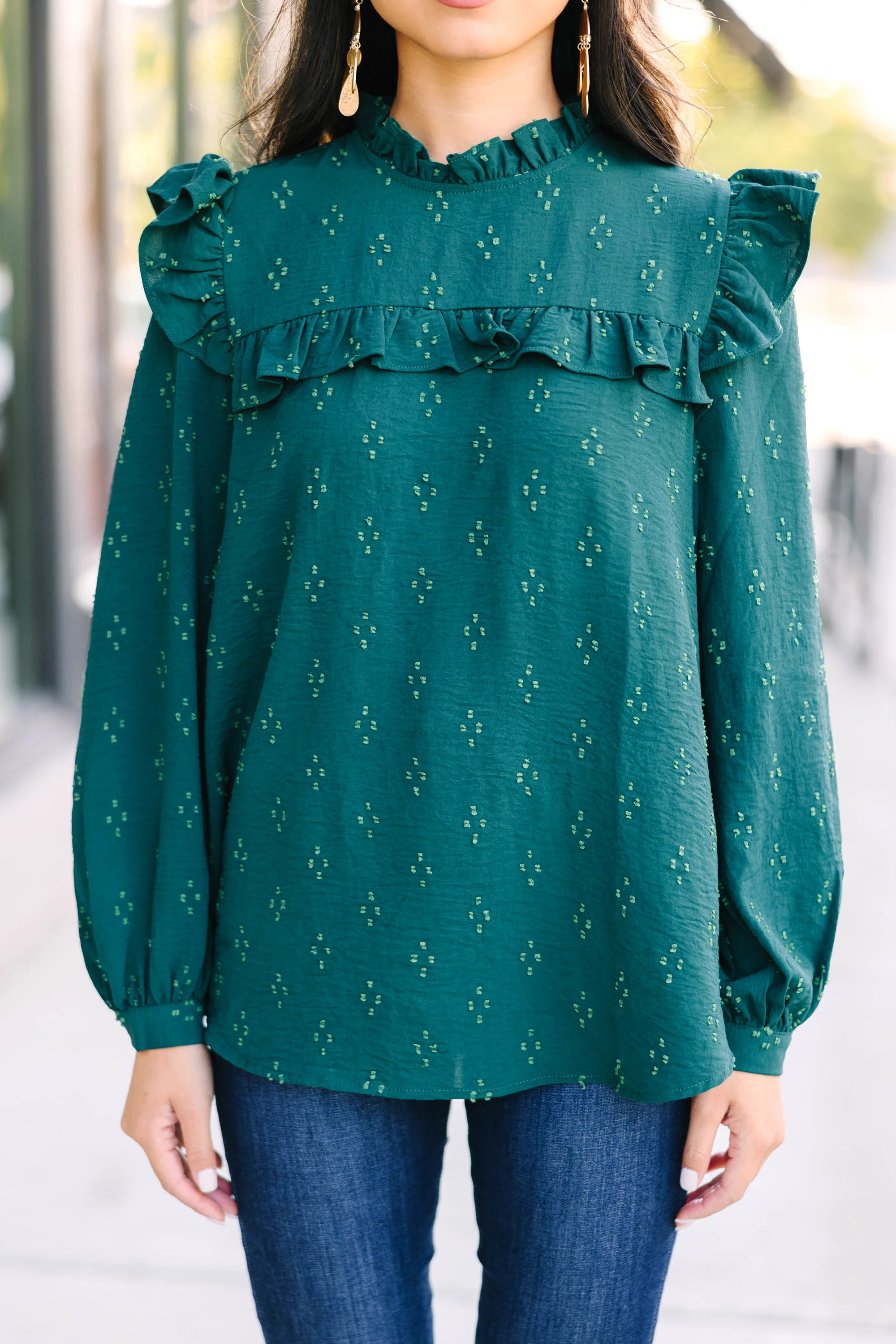 Romantic History Emerald Green Ruffled Blouse