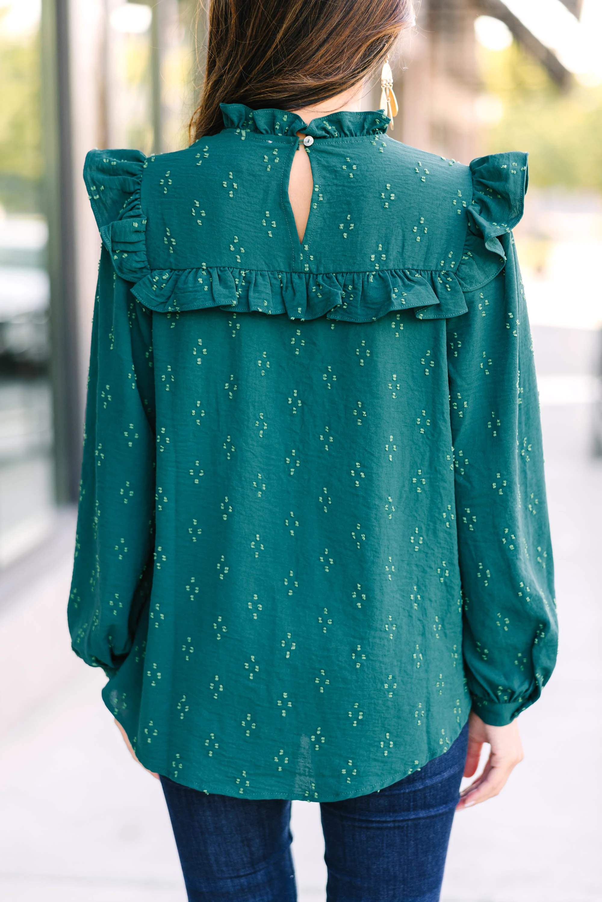 Romantic History Emerald Green Ruffled Blouse