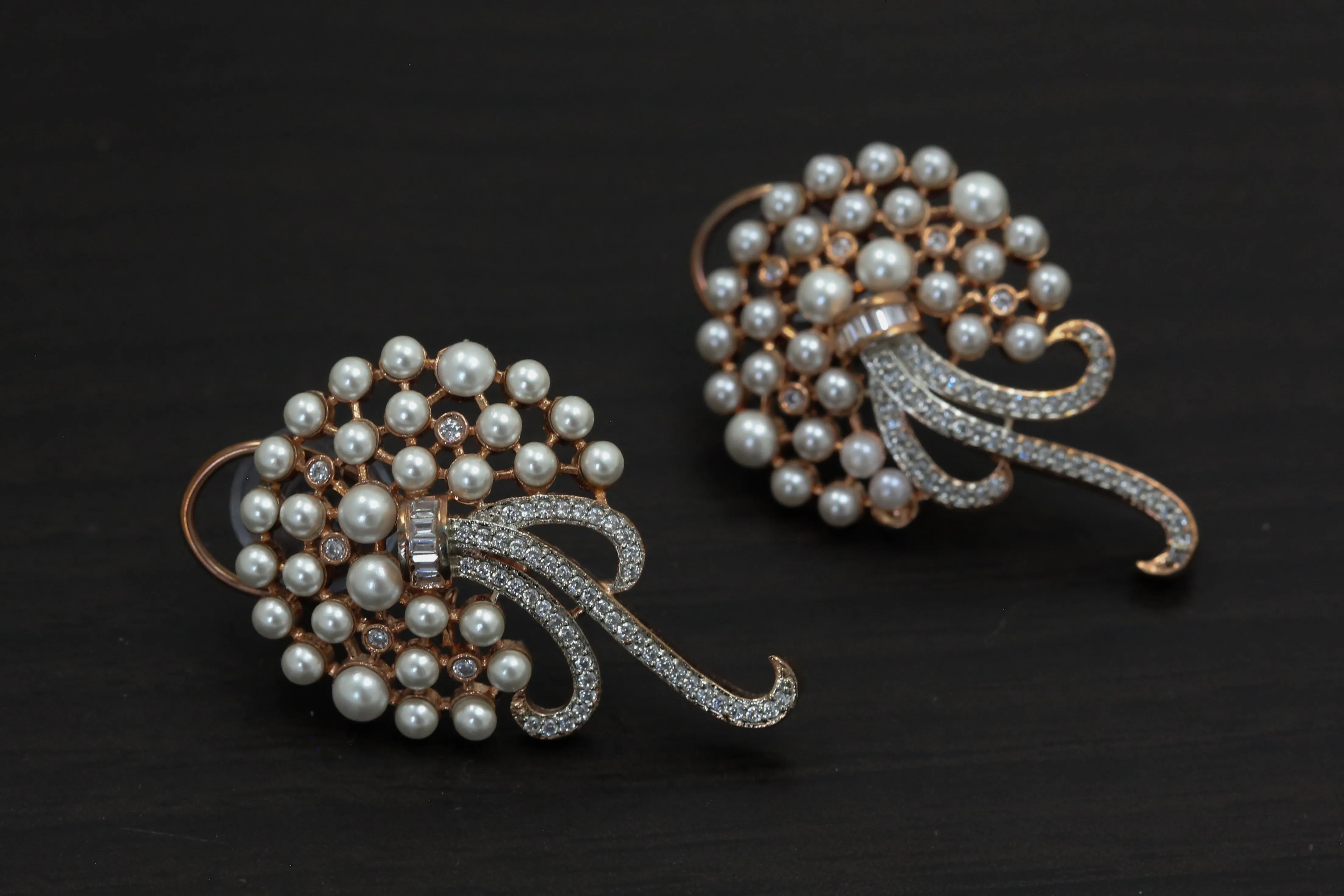 Rose Gold Pearl CZ Studs