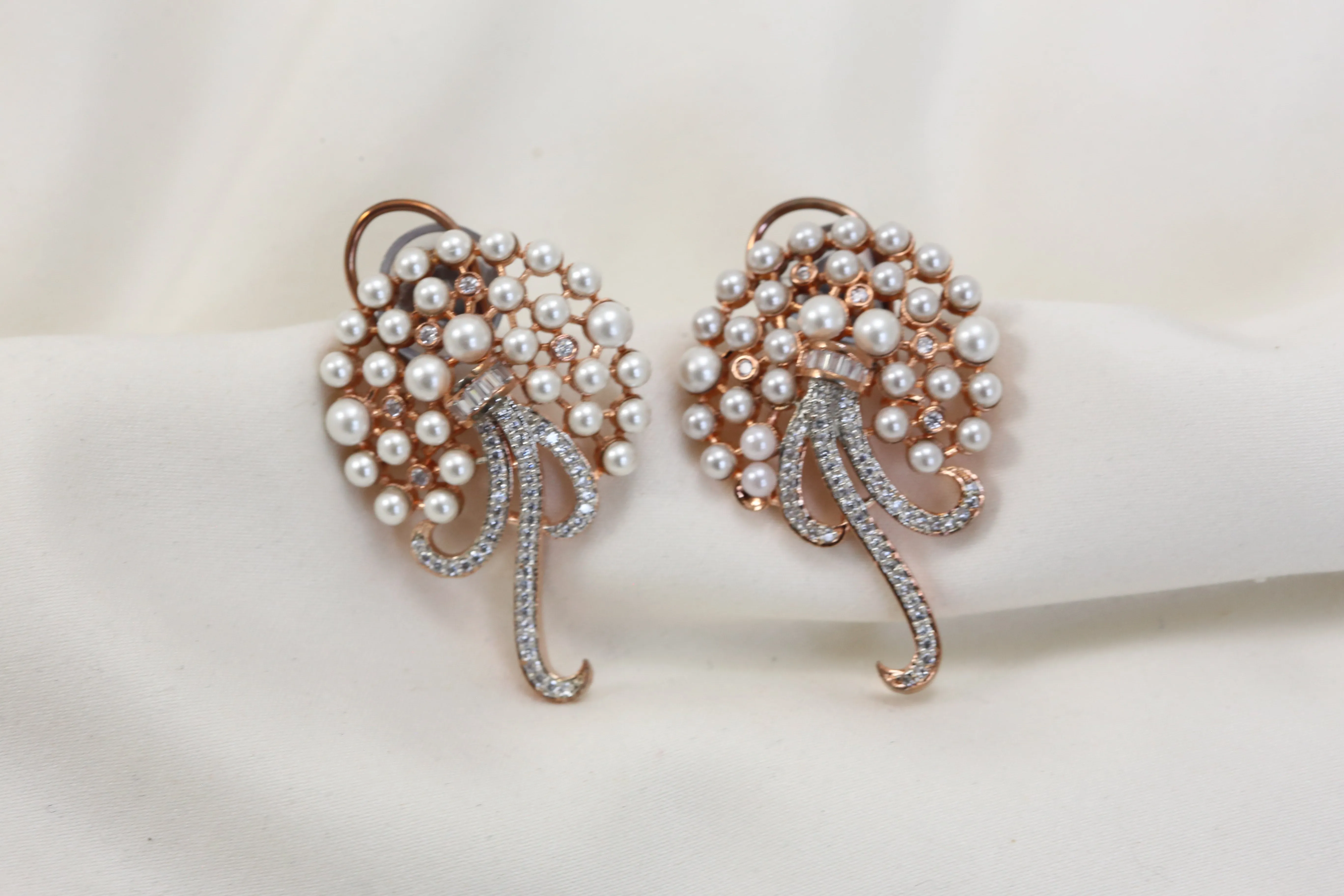 Rose Gold Pearl CZ Studs