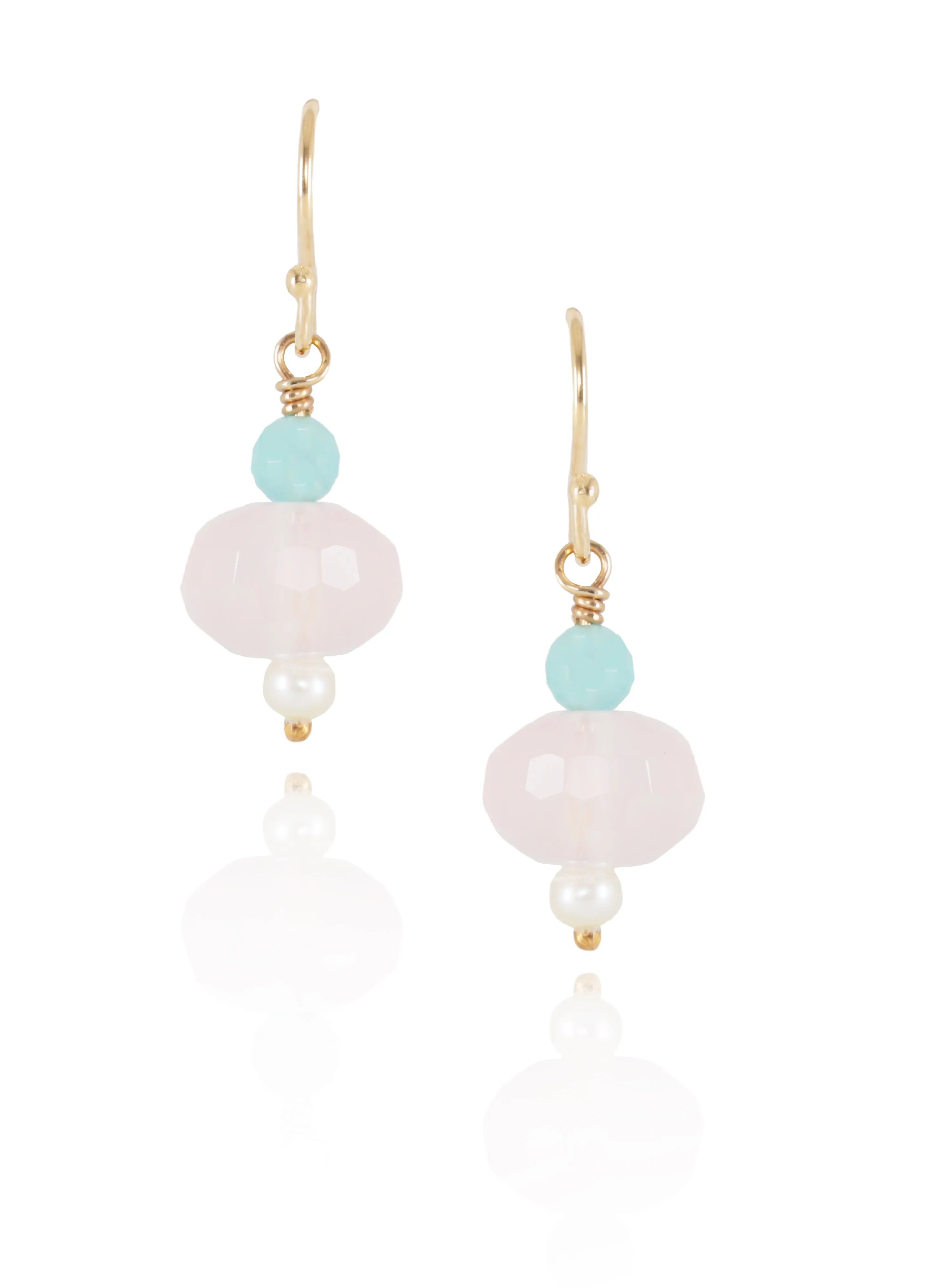 Rose quartz, Freshwater Pearl and Chalcedony Earrings