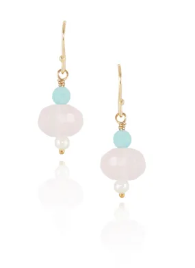 Rose quartz, Freshwater Pearl and Chalcedony Earrings