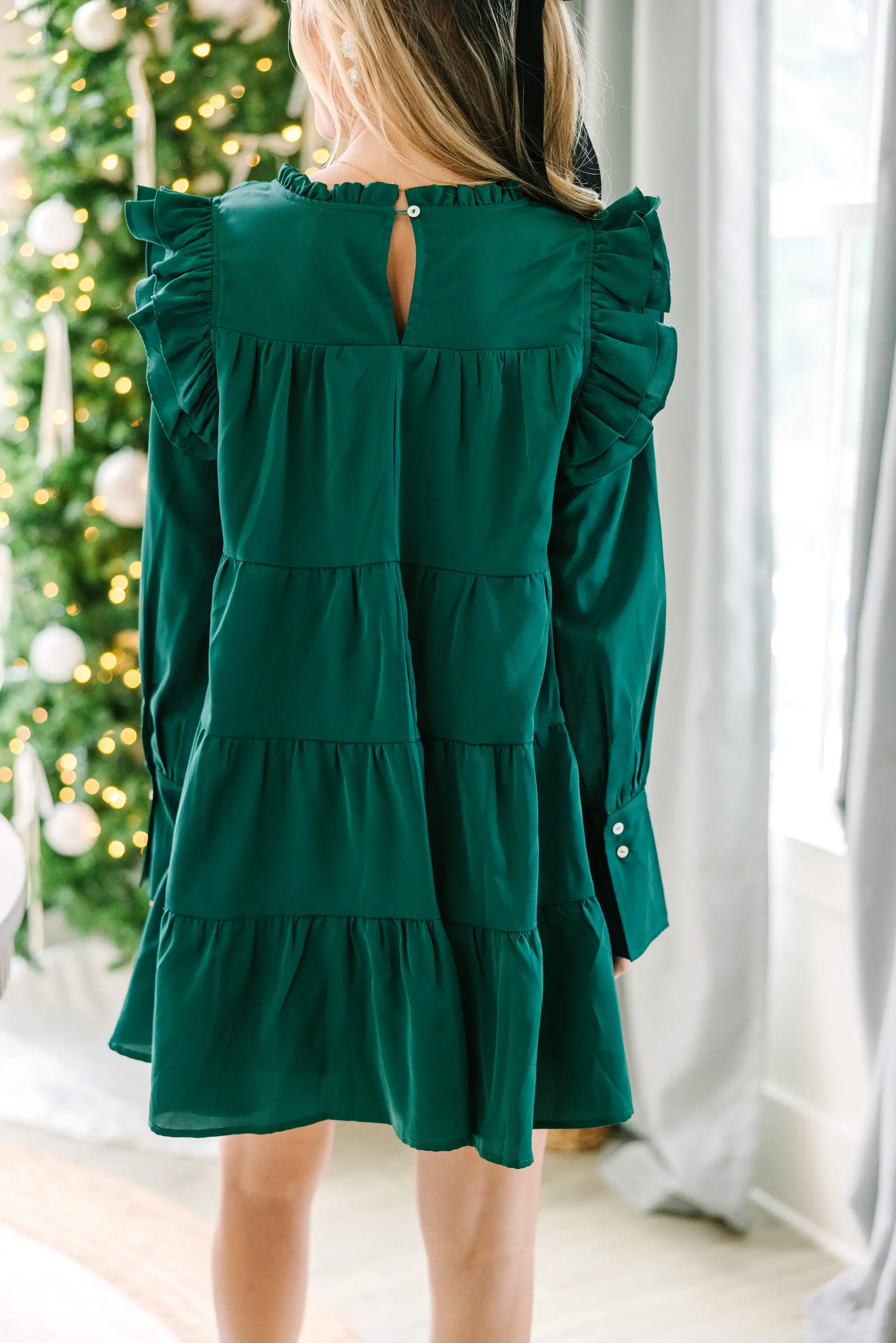 Save Your Applause Emerald Green Ruffled Dress