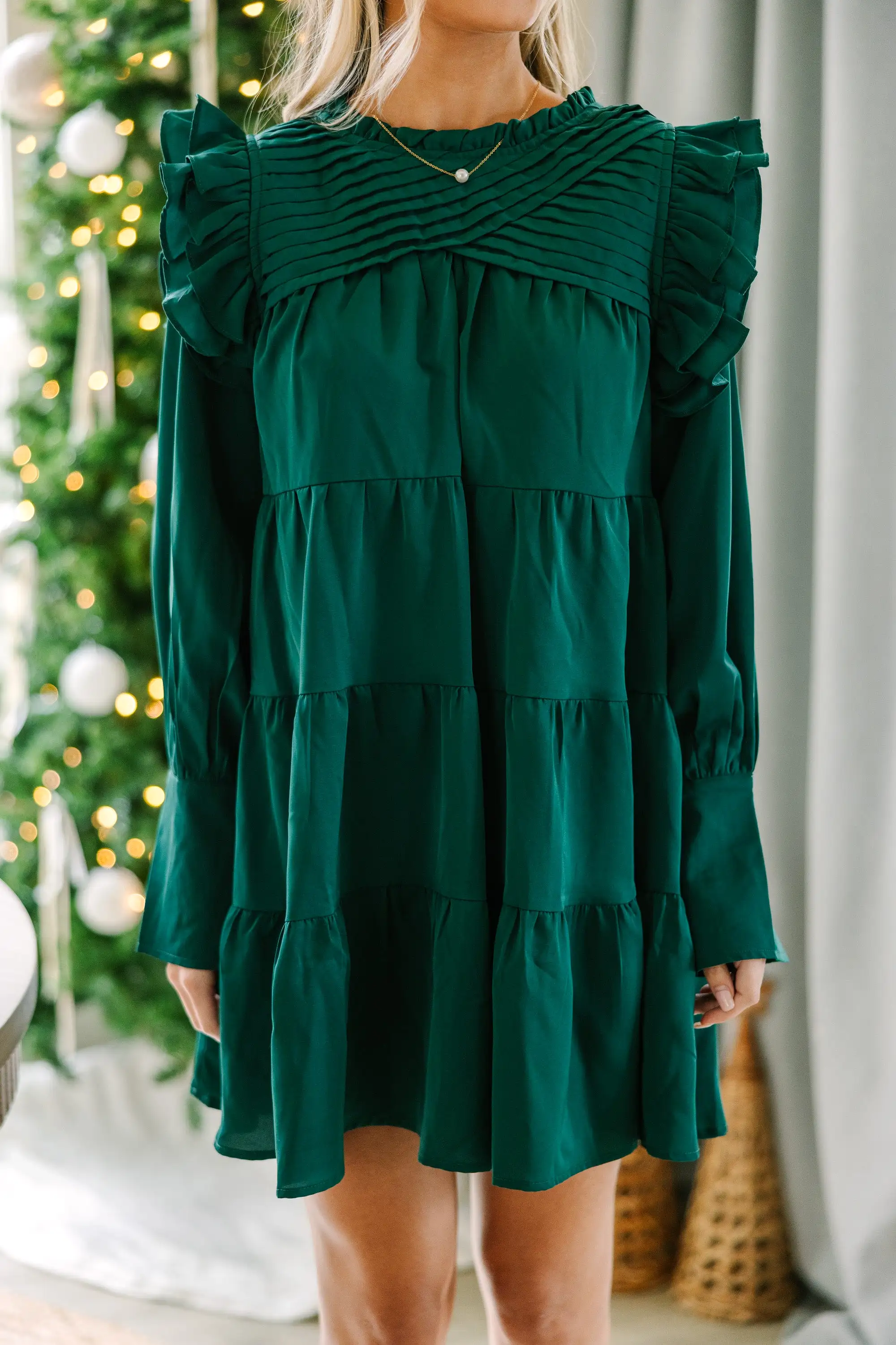 Save Your Applause Emerald Green Ruffled Dress