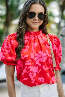 Say You Love Me Red Floral Blouse