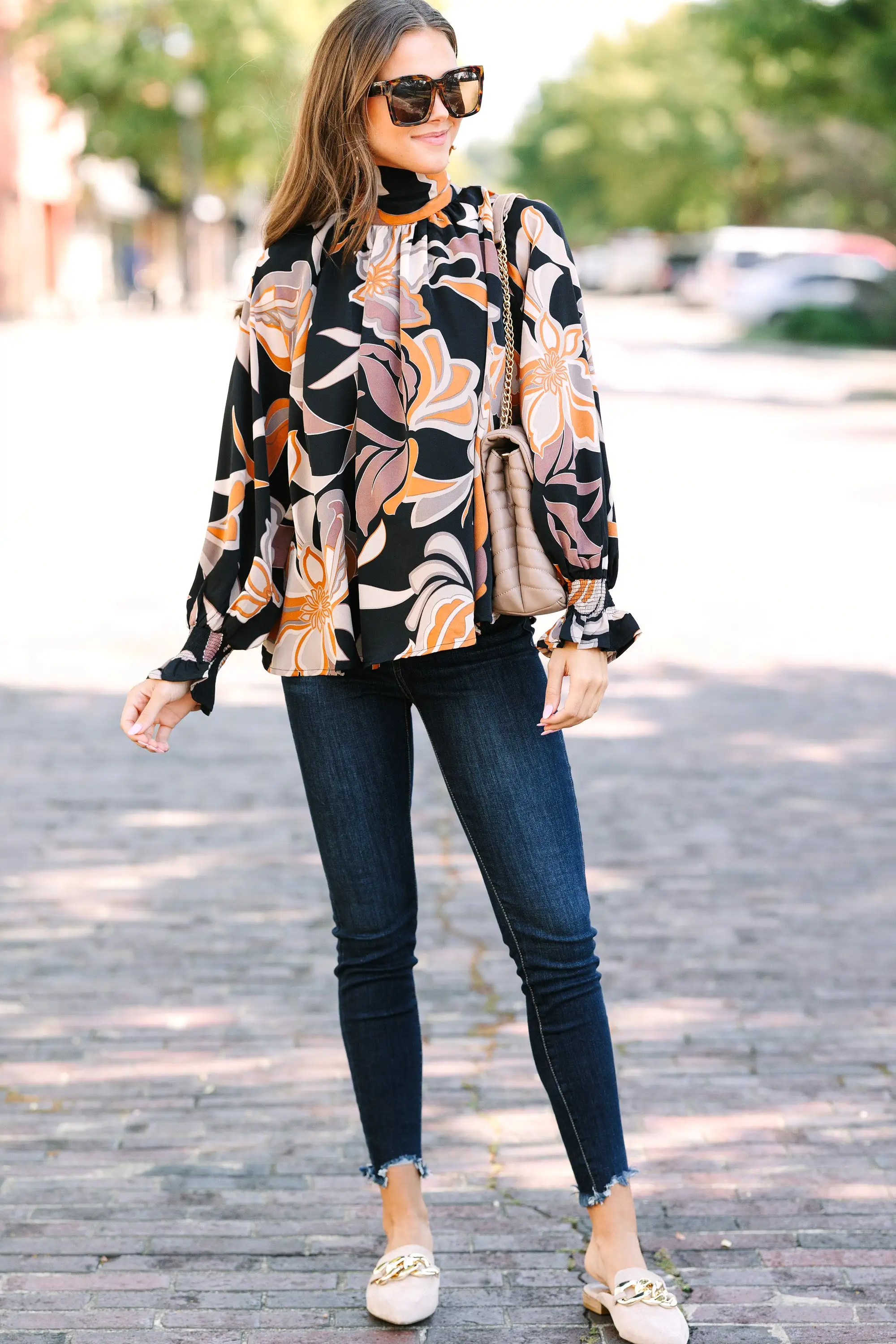 See You Soon Black Floral Abstract Blouse