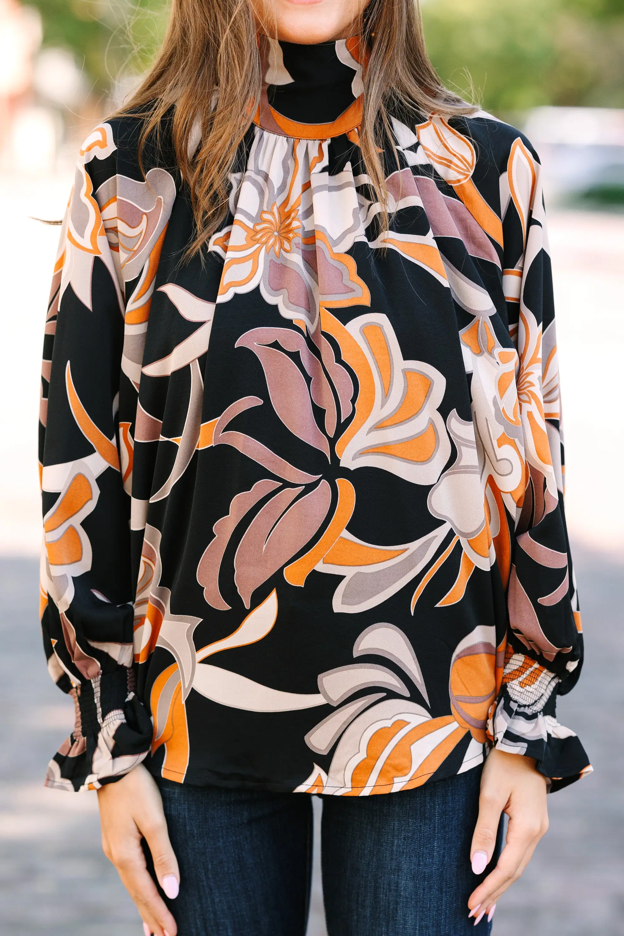 See You Soon Black Floral Abstract Blouse