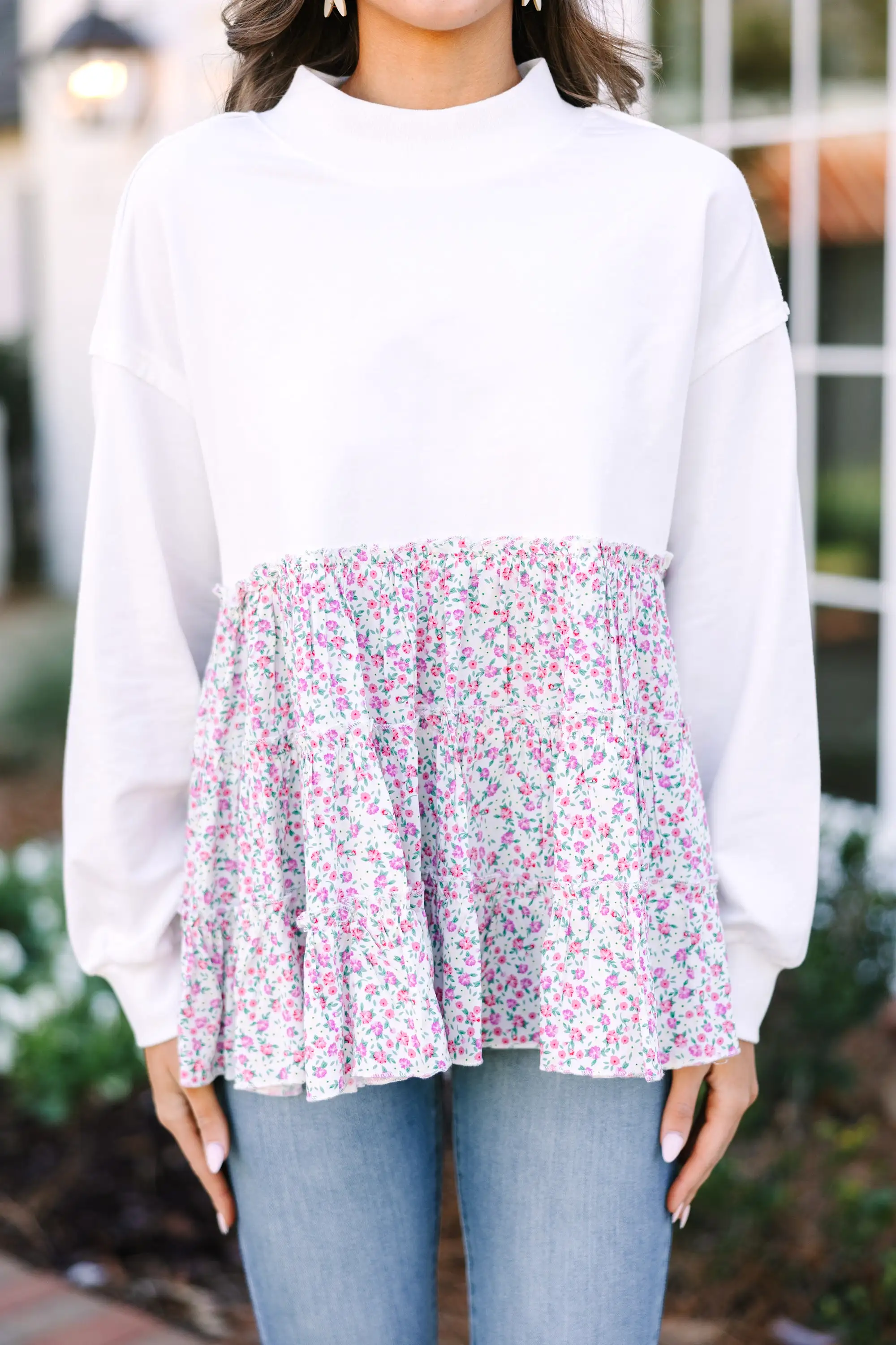 Should Be There Cream White Ditsy Floral Top