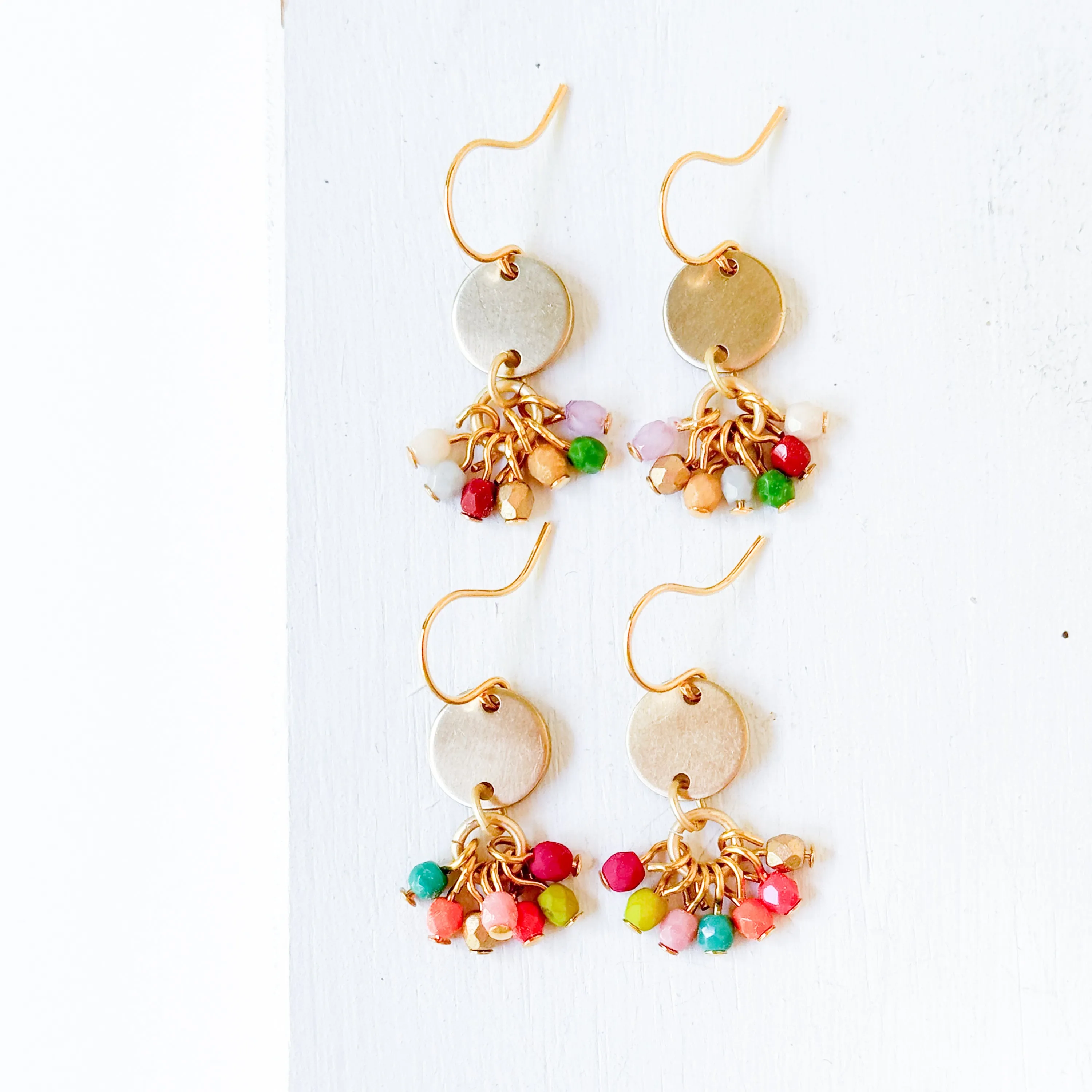 Small Cute Brass Earrings With Tiny Beaded Clusters