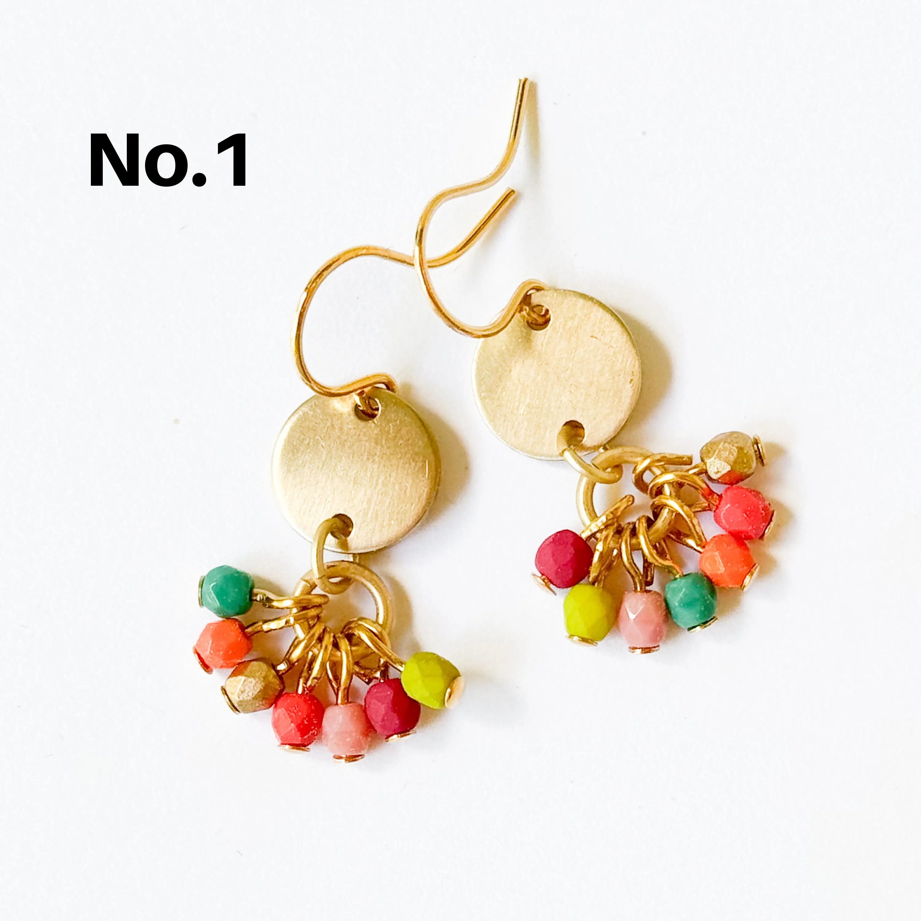 Small Cute Brass Earrings With Tiny Beaded Clusters