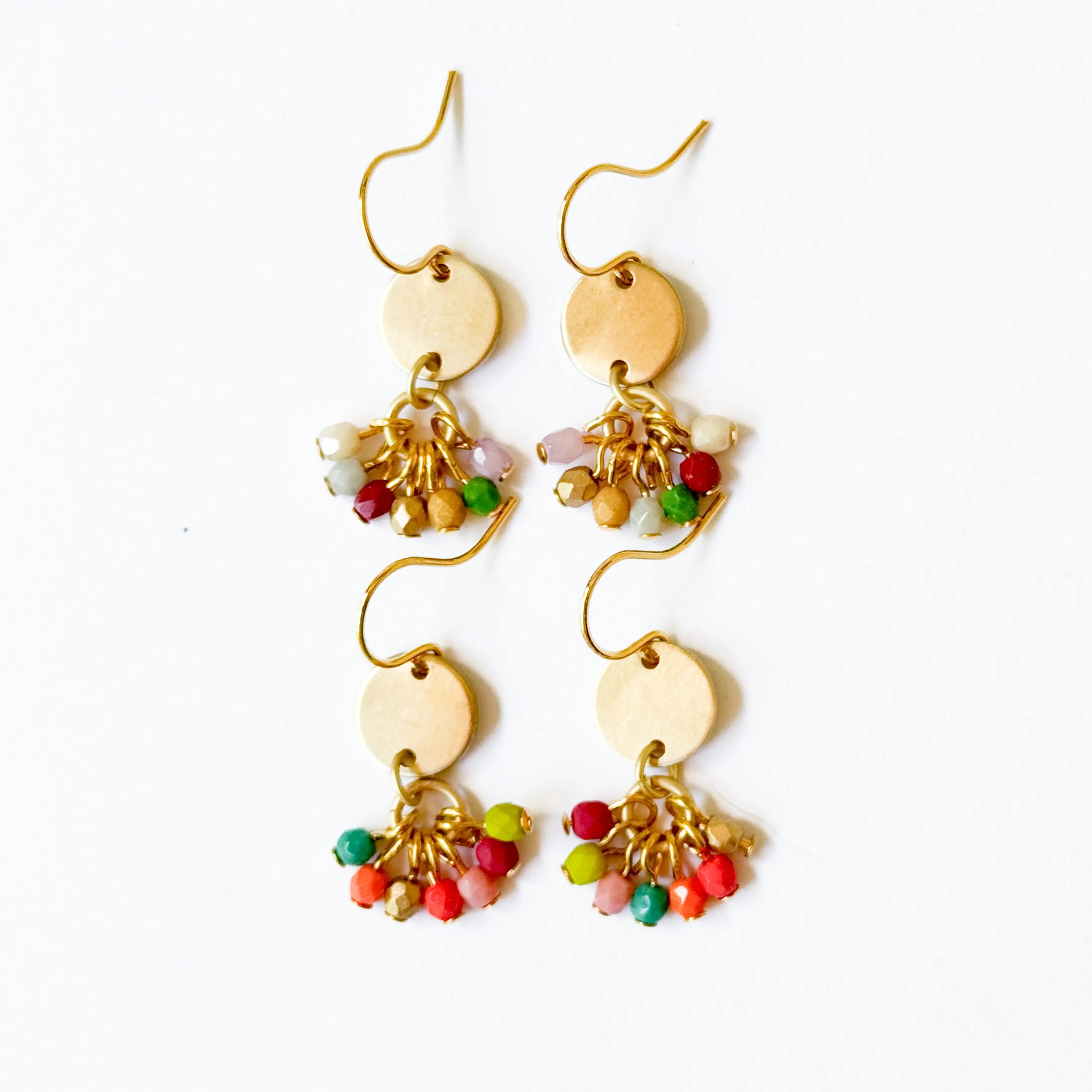 Small Cute Brass Earrings With Tiny Beaded Clusters