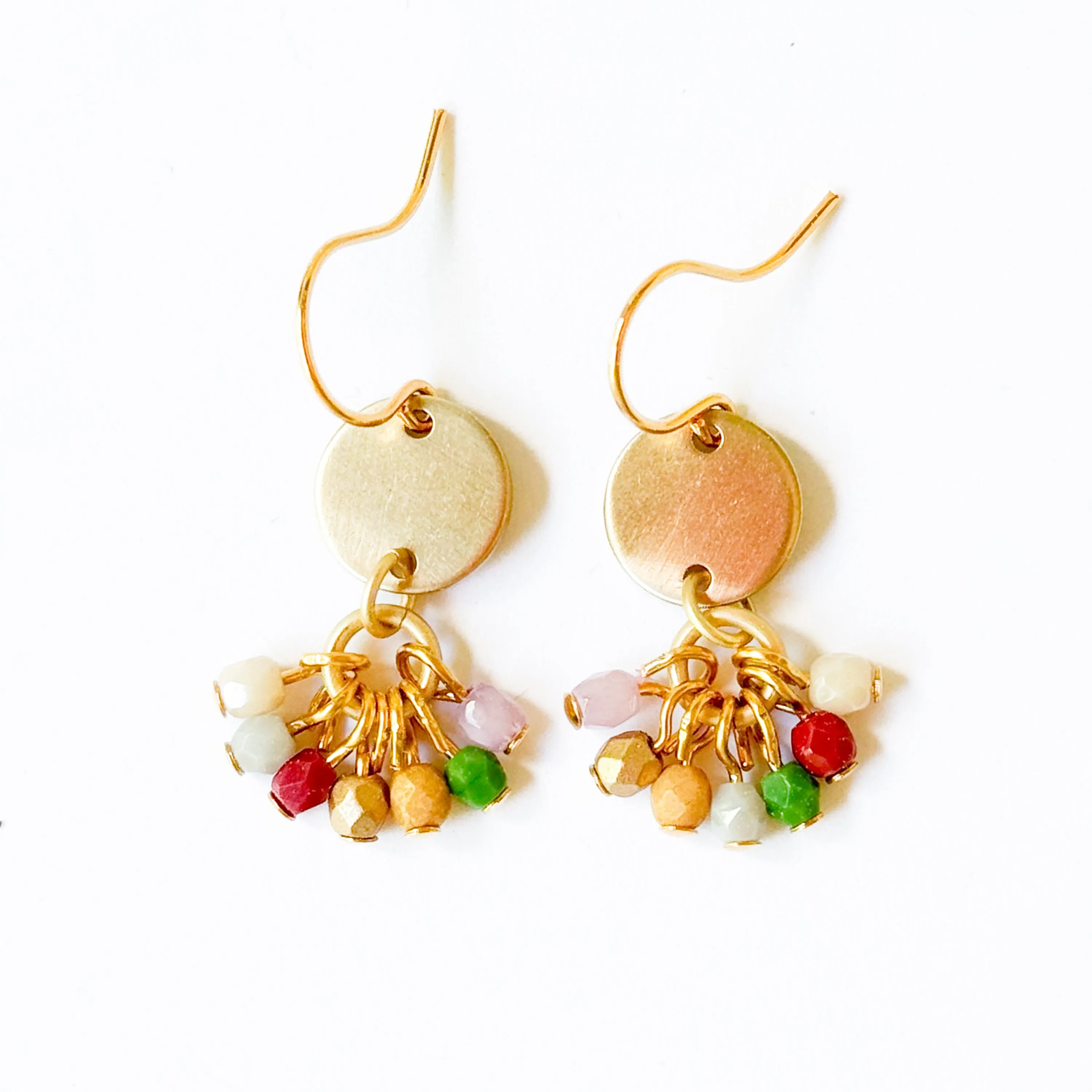 Small Cute Brass Earrings With Tiny Beaded Clusters