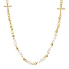 Stainless St Beaded Cross Necklace Gld Pl