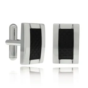 Stainless Steel Brushed Black Carbon Fiber Cufflinks