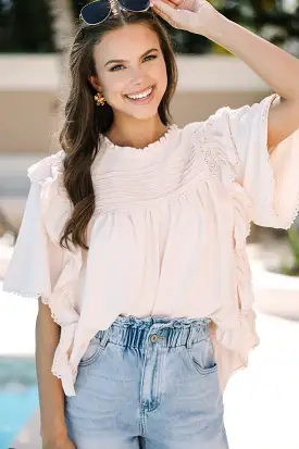 Step It Up Natural White Ruffled Blouse