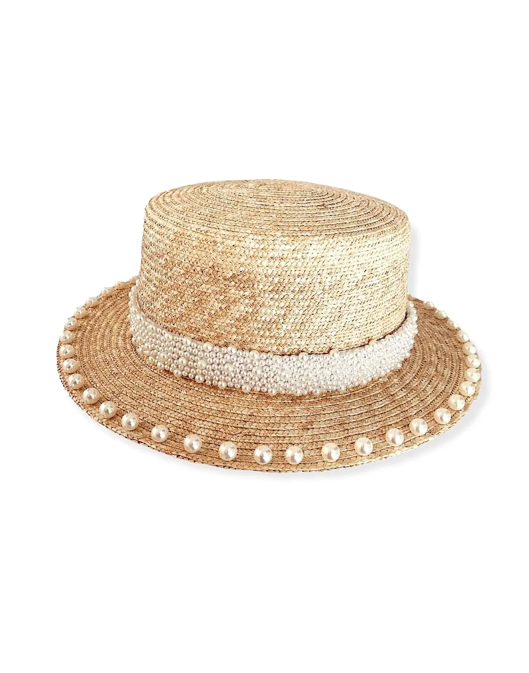 Straw Summer Hat With Pearl Decoration