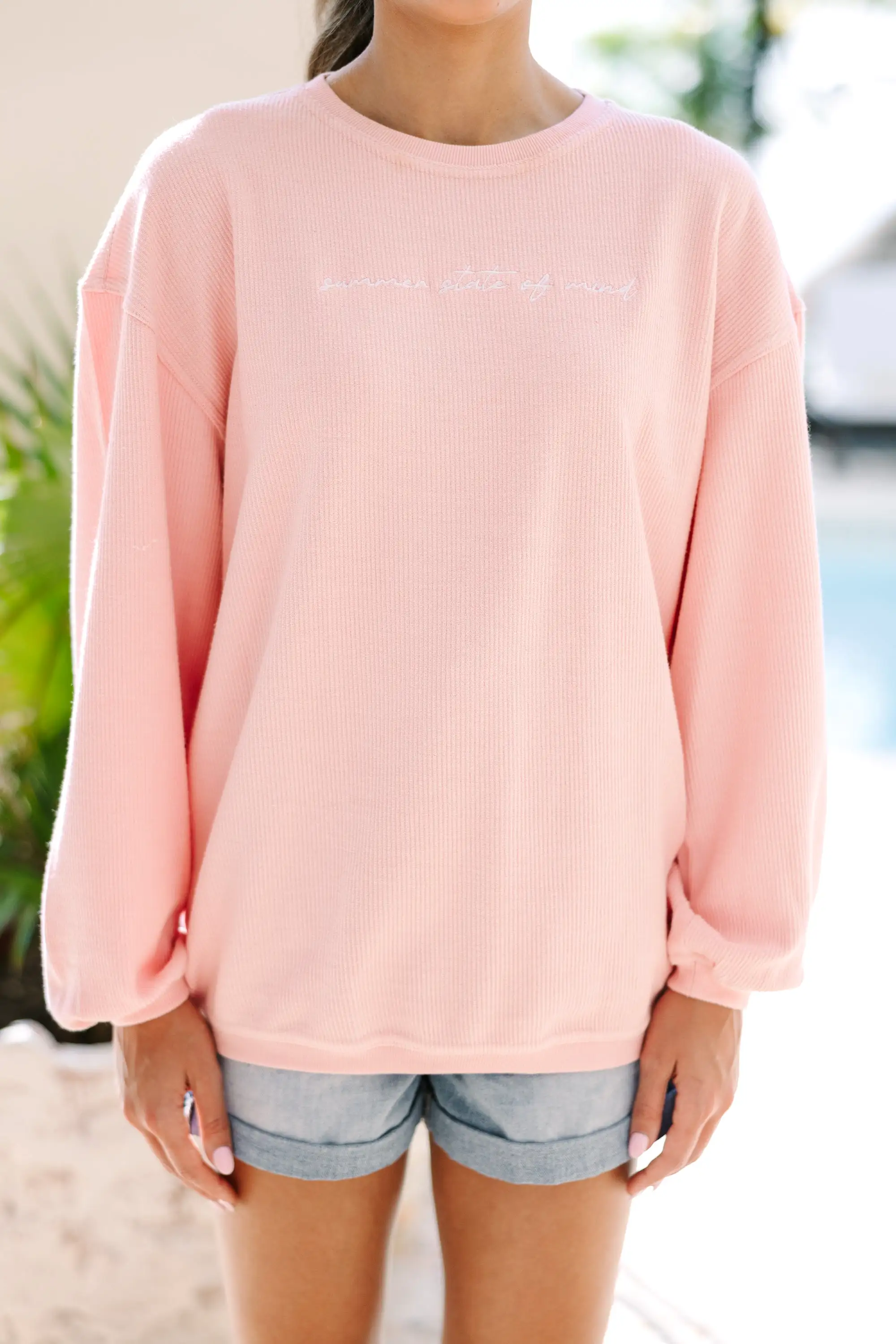 Summer State of Mind Blush Embroidered Sweatshirt