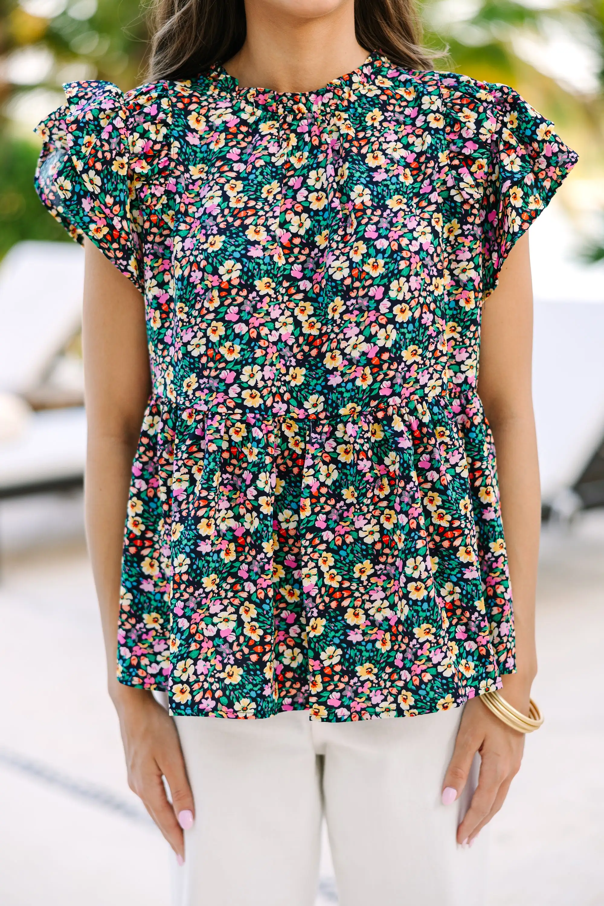 Take Me Away Navy Blue Ditsy Floral Blouse