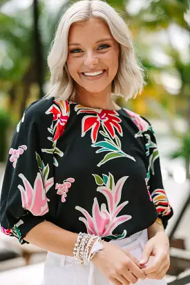 Take You Away Black Floral Blouse