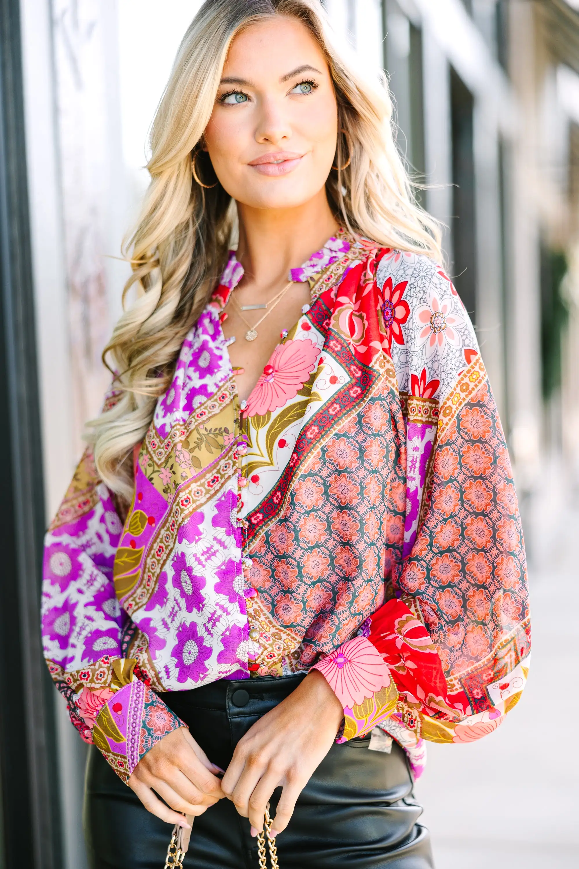 Talk About It Pink Mixed Print Blouse