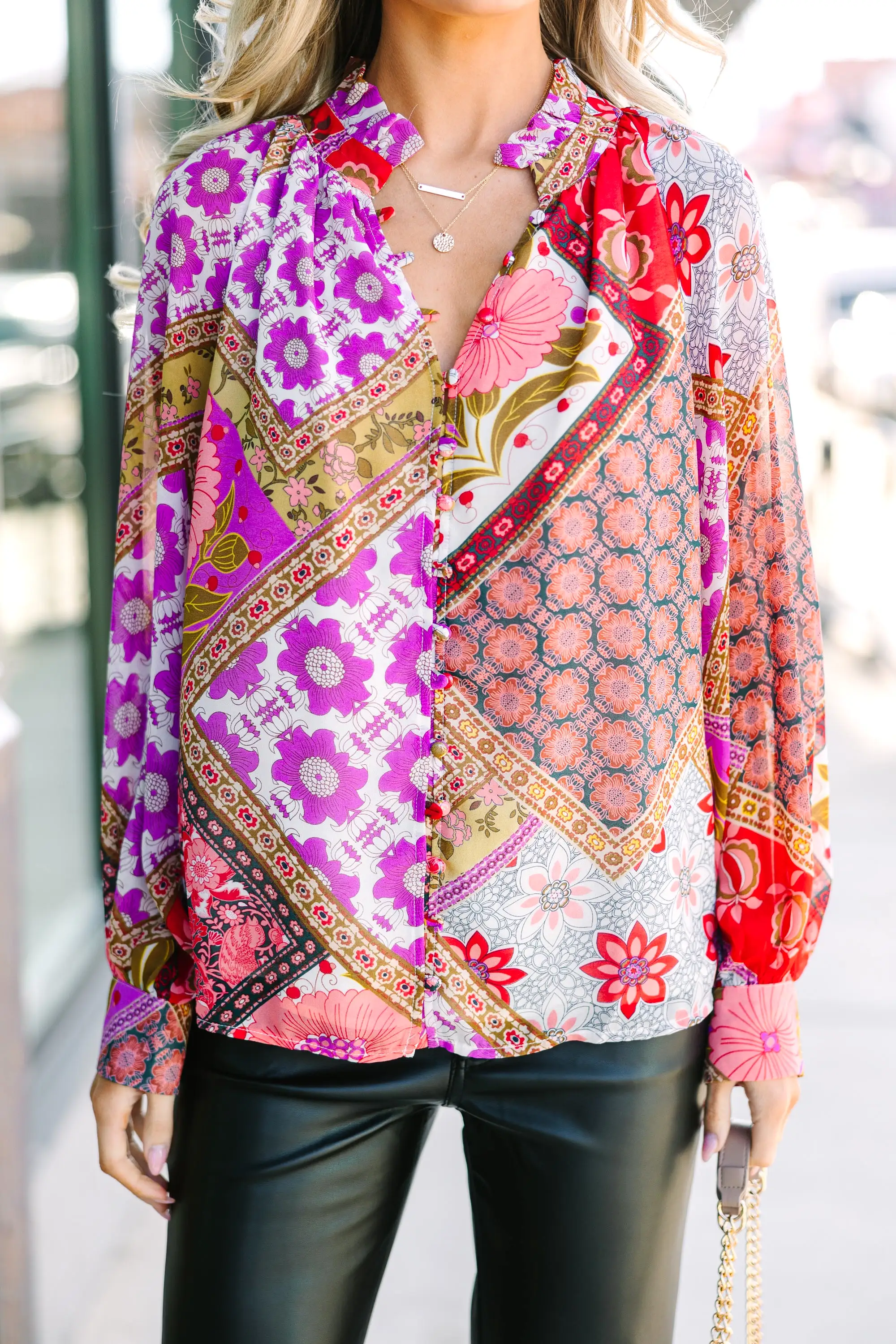 Talk About It Pink Mixed Print Blouse