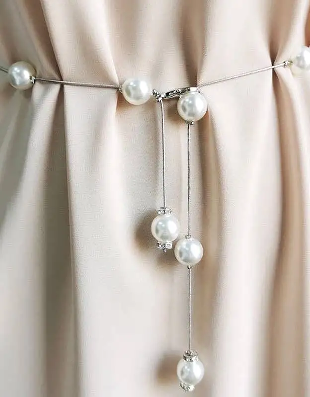 Thin Metal Pearl Waist Belt