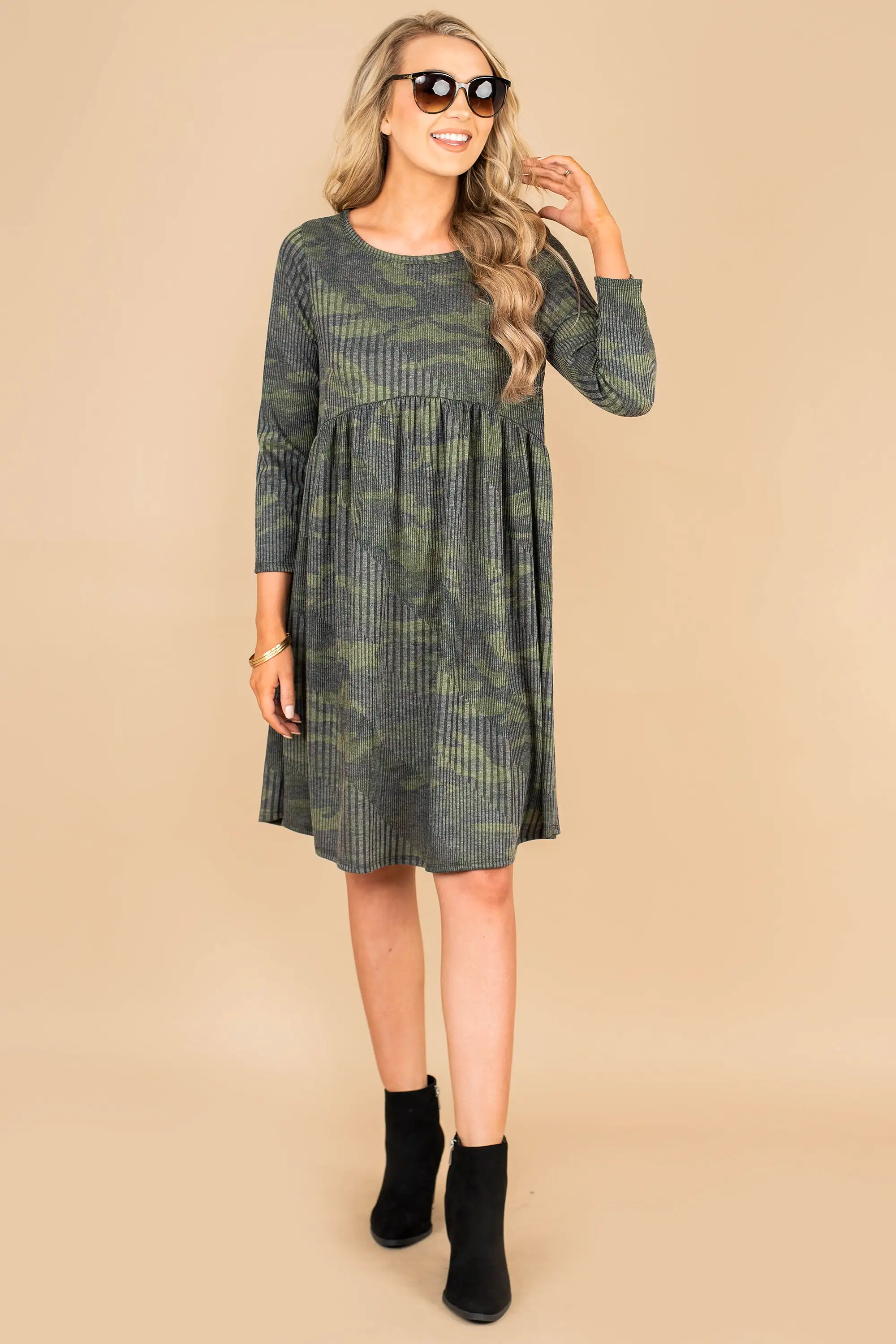 This Is The Dream Army Green 3/4 Sleeve Dress