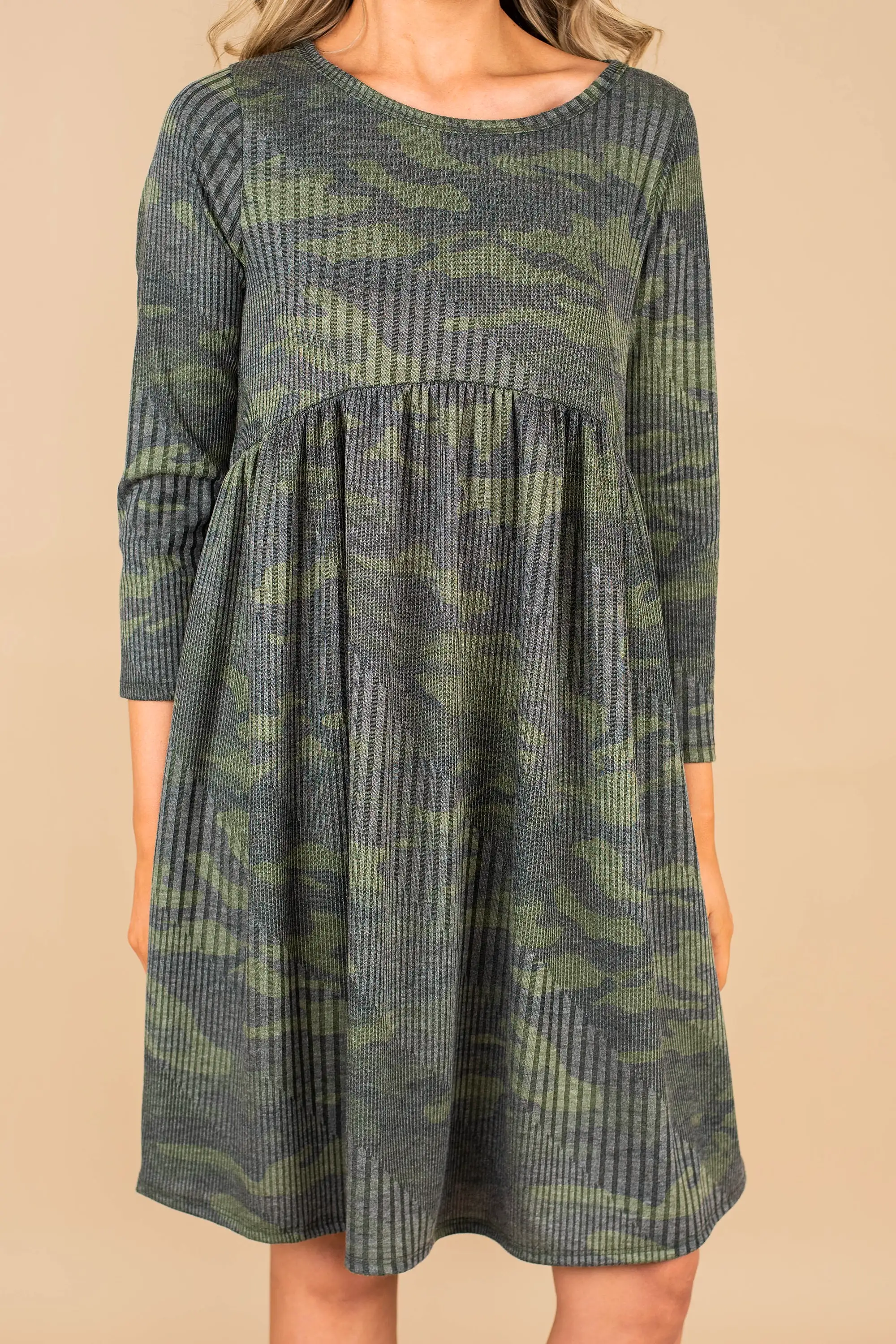 This Is The Dream Army Green 3/4 Sleeve Dress