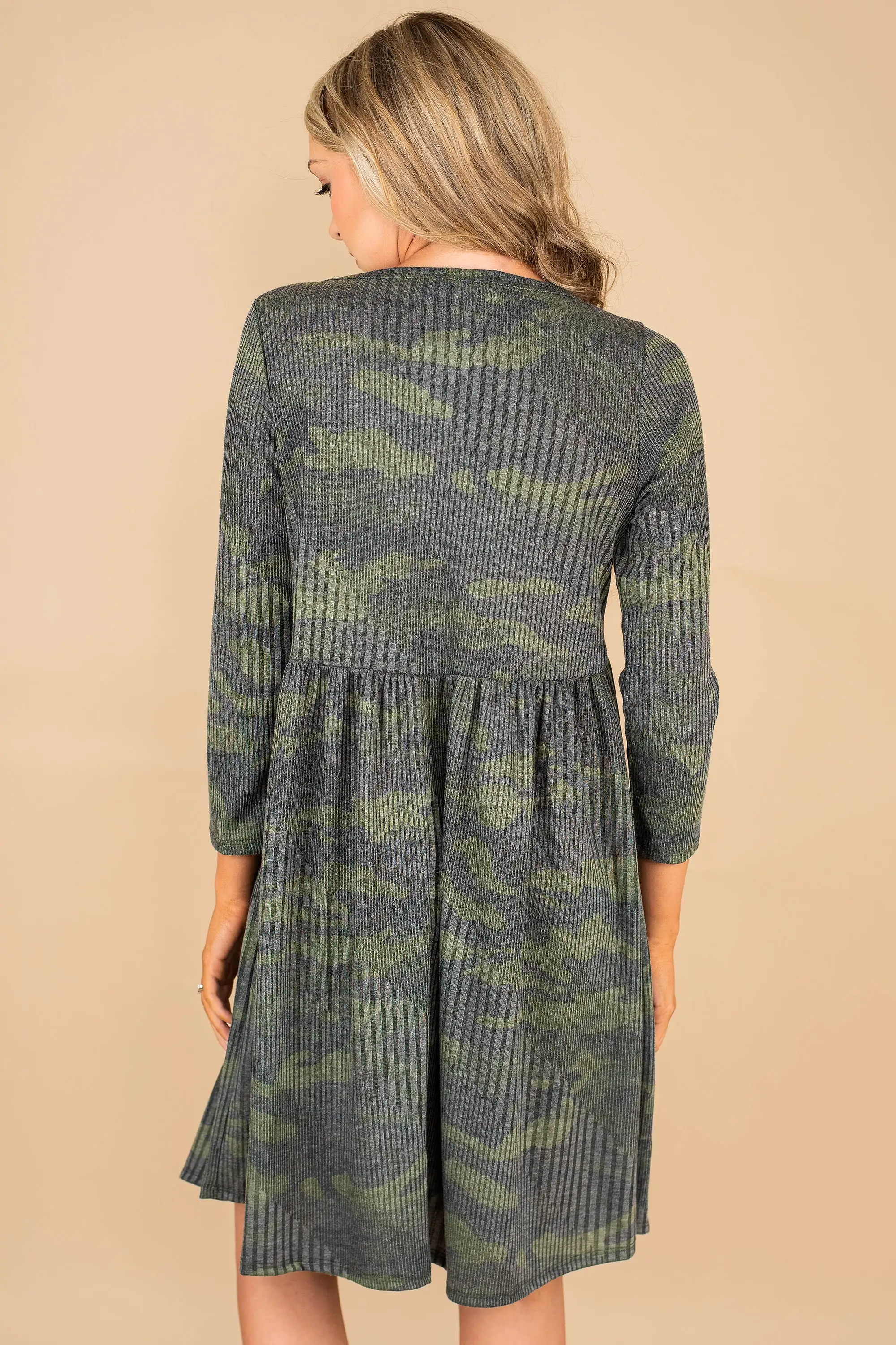 This Is The Dream Army Green 3/4 Sleeve Dress