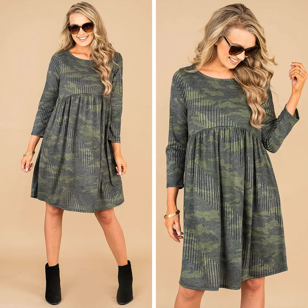 This Is The Dream Army Green 3/4 Sleeve Dress