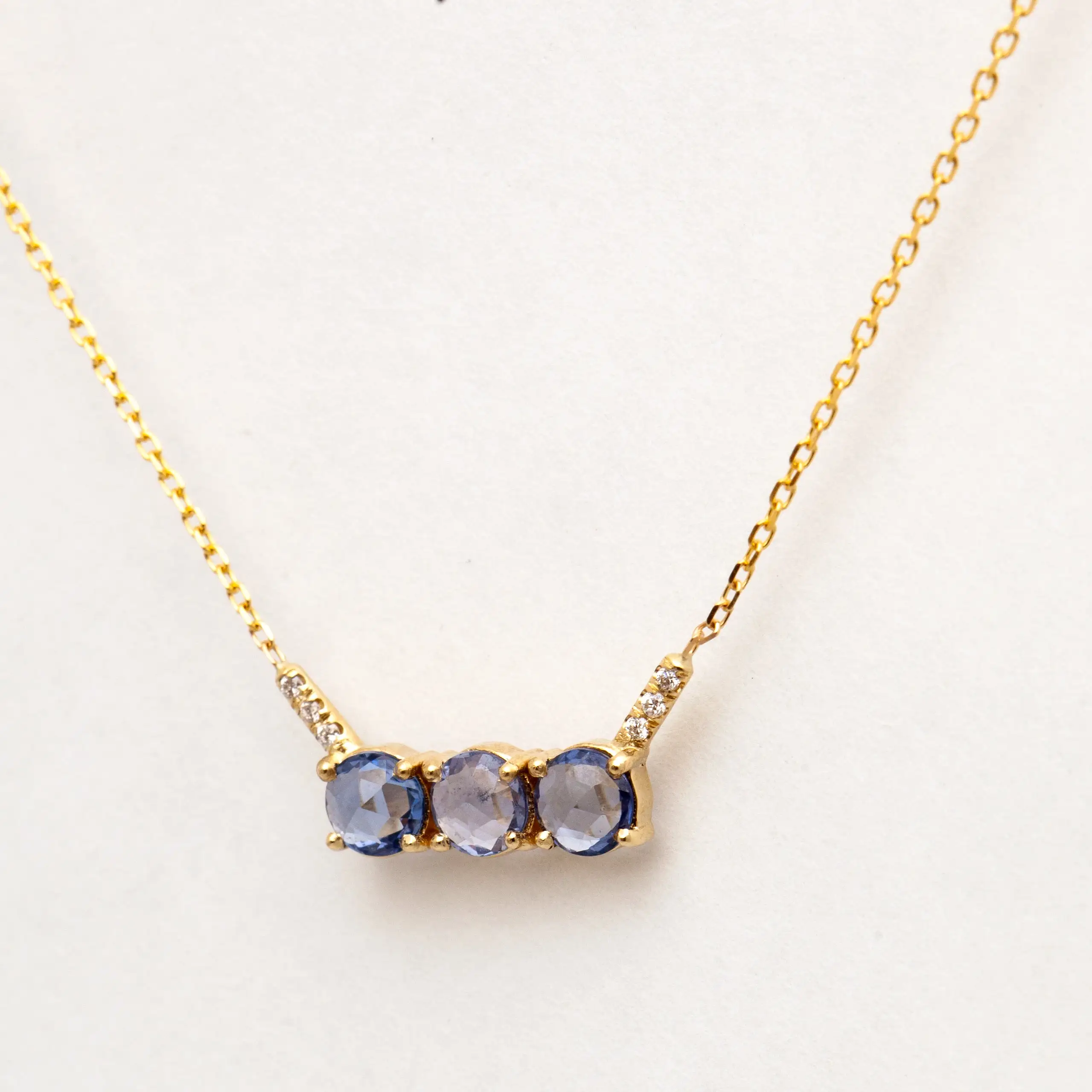 Three Rose-cut Blue Sapphire Equilibrium Necklace