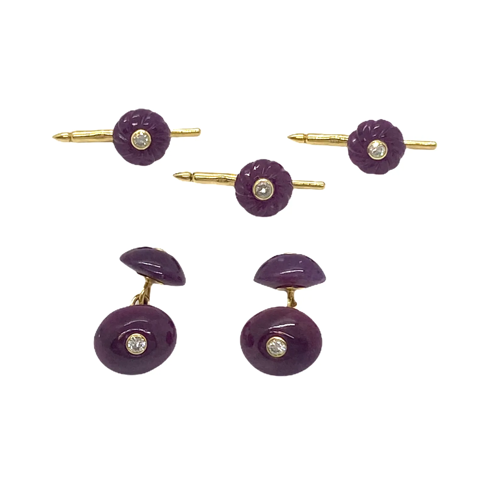 Trianon Ruby Diamond Gold Cufflinks and Studs Set