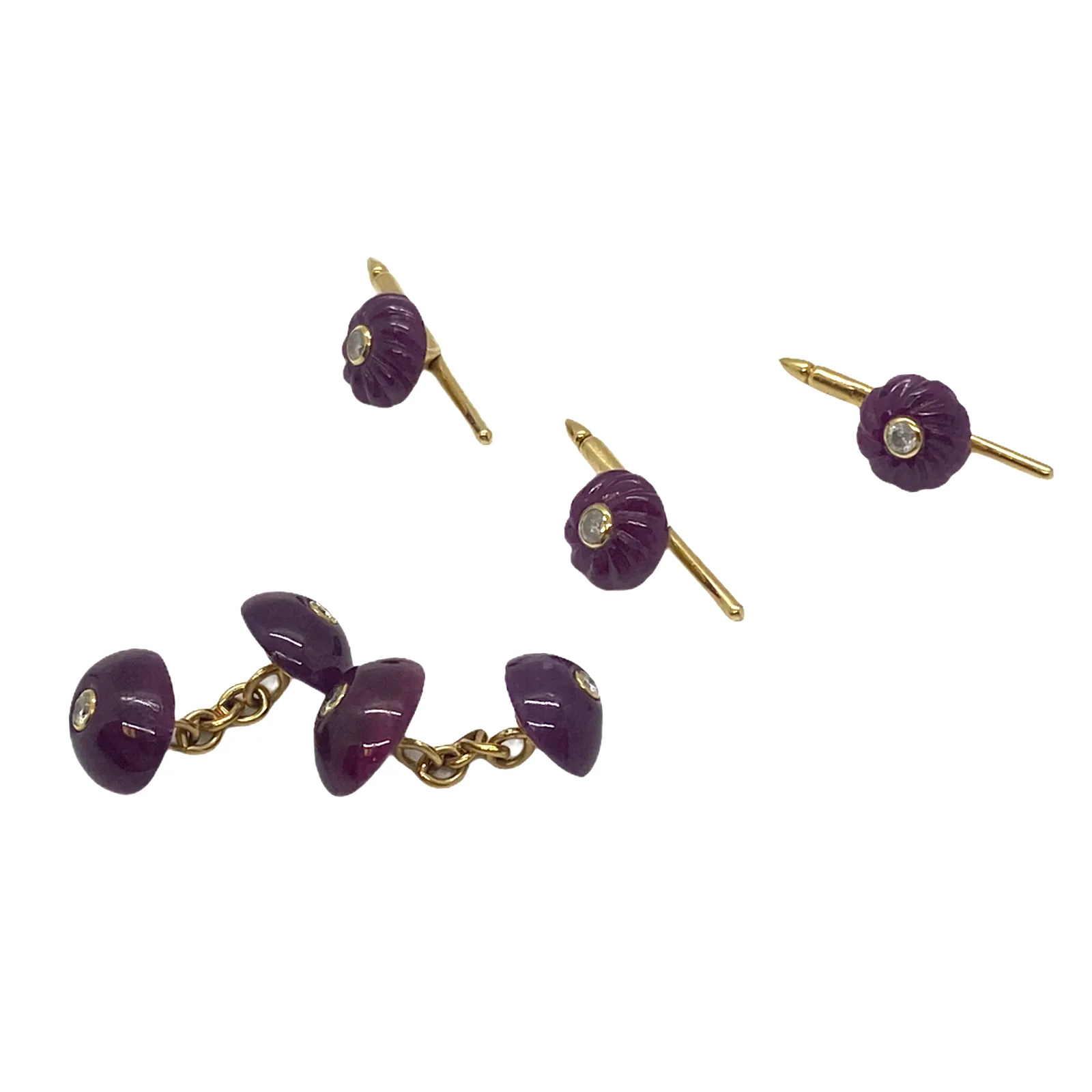 Trianon Ruby Diamond Gold Cufflinks and Studs Set