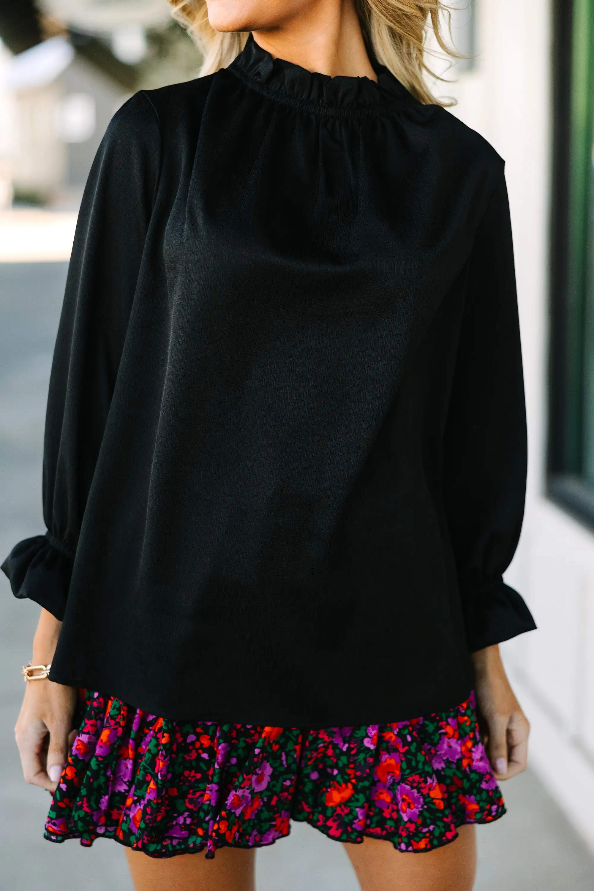 Tried And True Black Ruffled Blouse