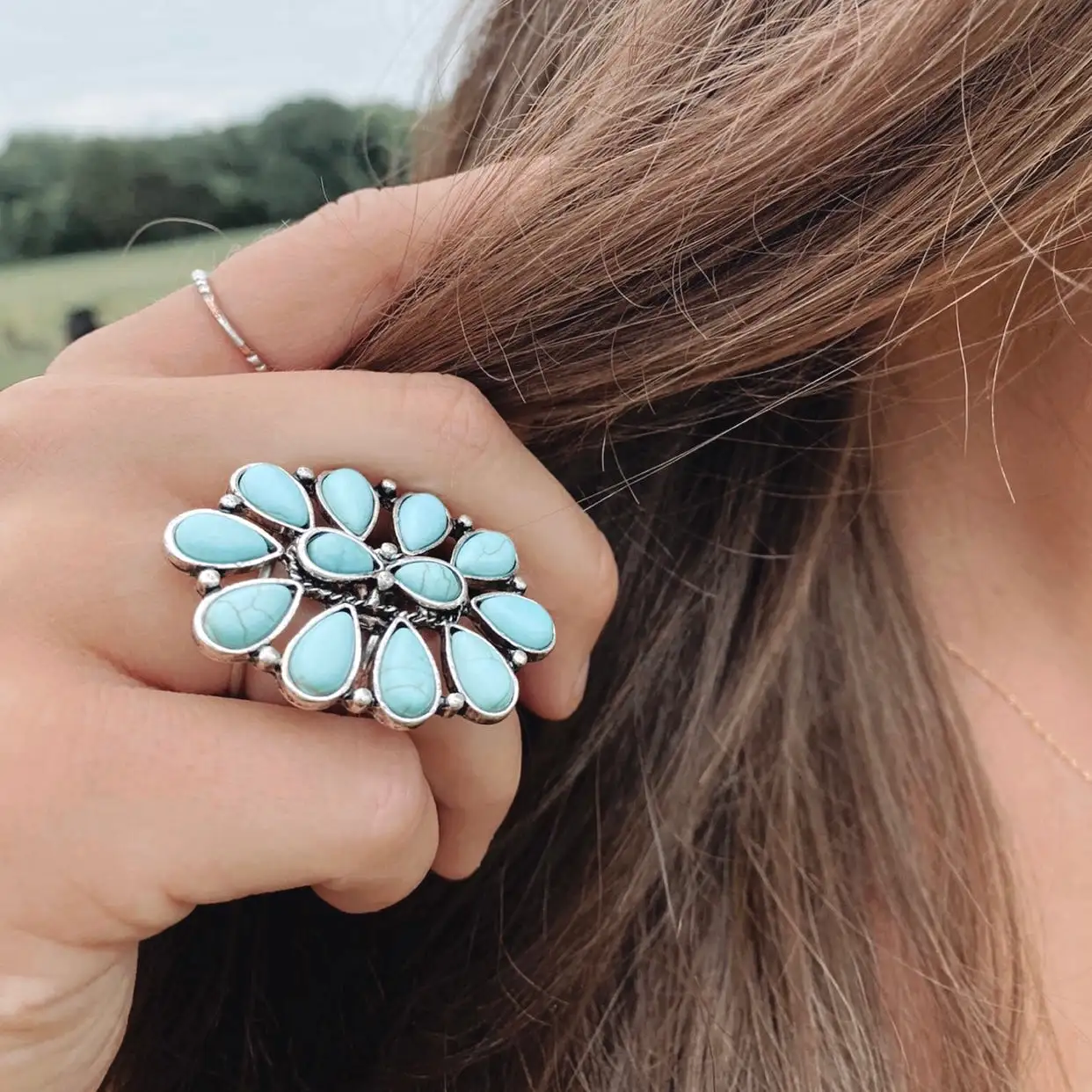 Turquoise Adjustable Double Band Ring