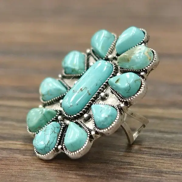 Turquoise Adjustable Double Band Ring