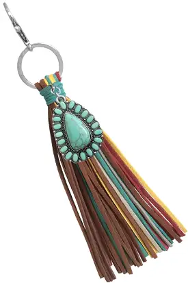 Turquoise Stone Multi Tassel Keychain