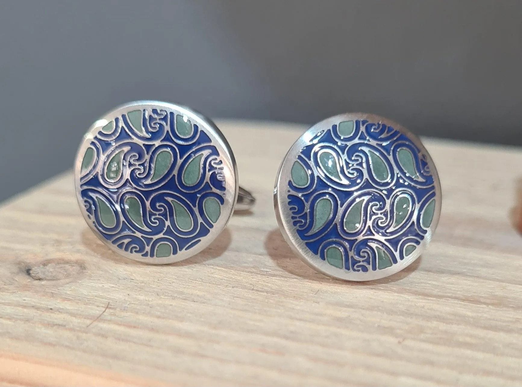 Unique & Co Blue and Green Paisley Cufflinks