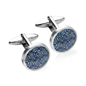 Unique & Co Blue and Green Paisley Cufflinks