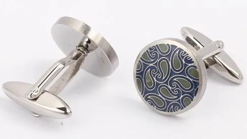 Unique & Co Blue and Green Paisley Cufflinks