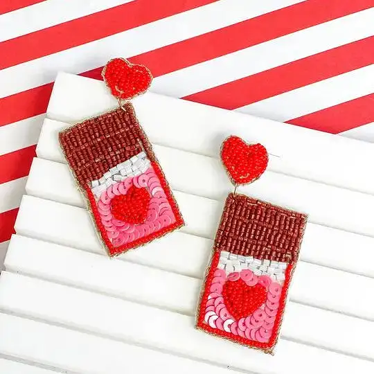 Valentine's Candy Bar Beaded Dangle Earrings