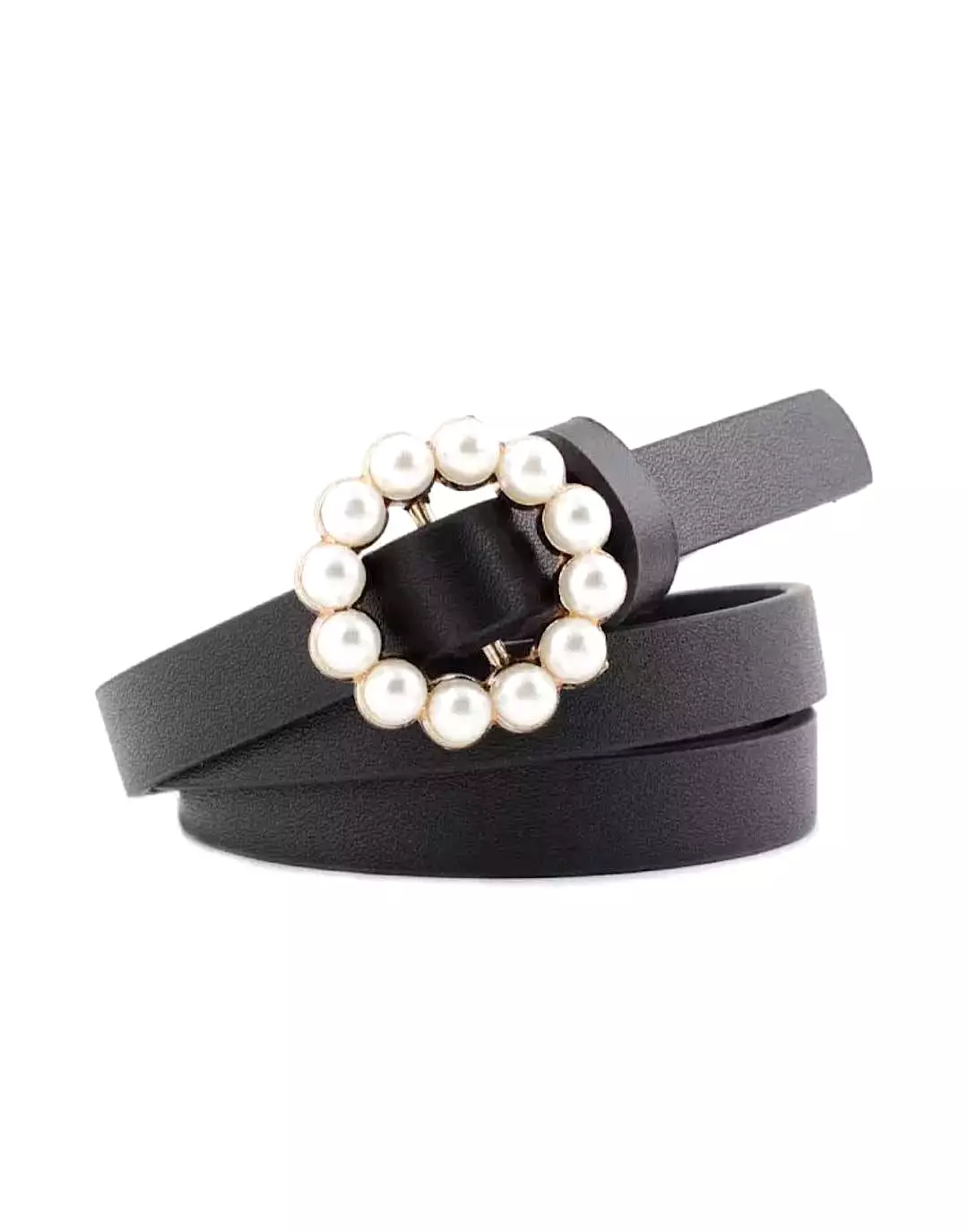 Vegan Leather Mini Round Pearl Golden Buckle