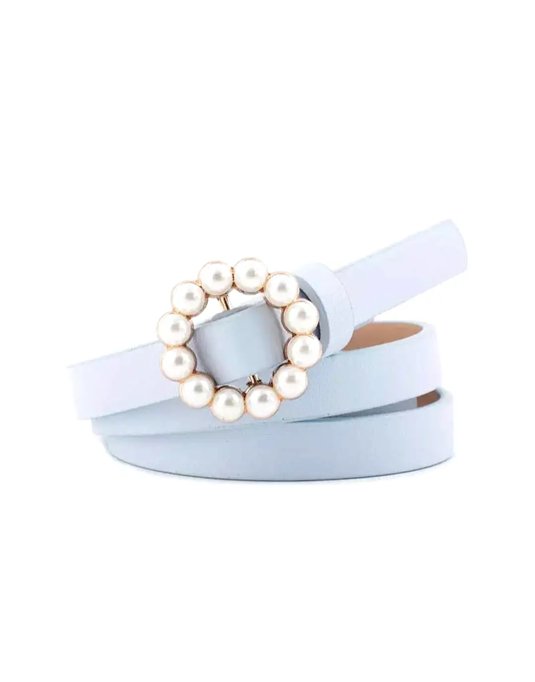 Vegan Leather Mini Round Pearl Golden Buckle