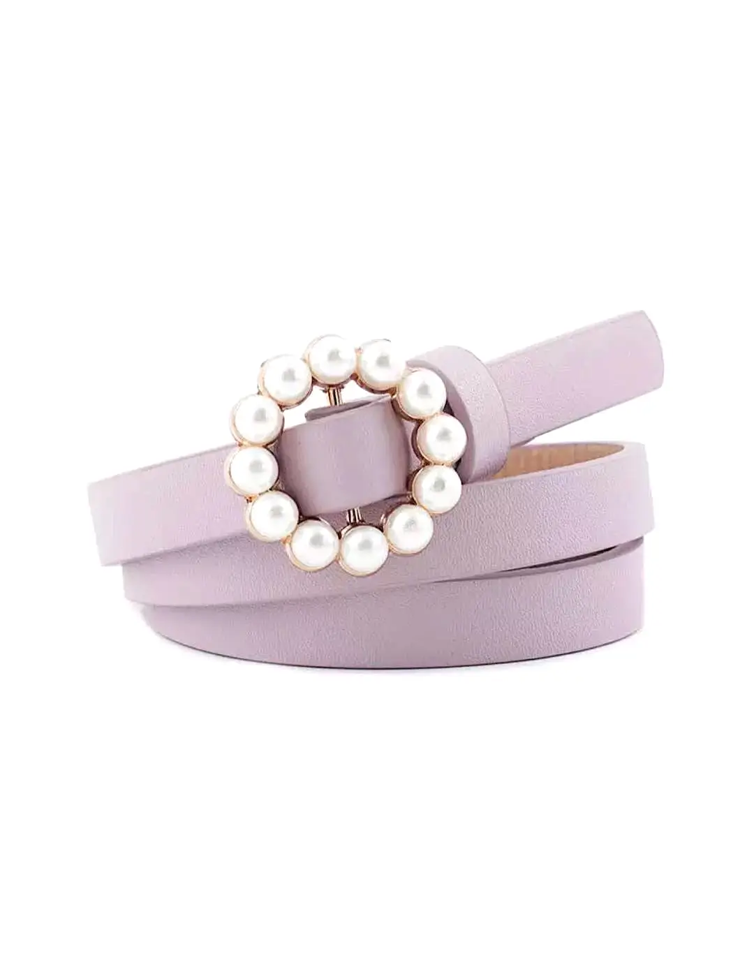 Vegan Leather Mini Round Pearl Golden Buckle