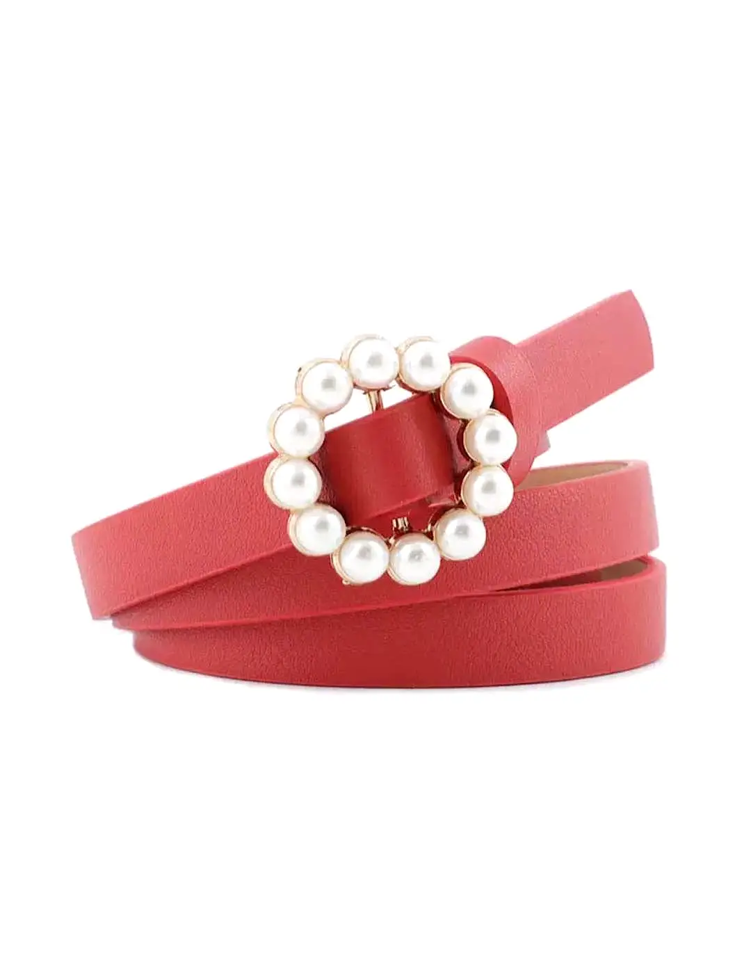 Vegan Leather Mini Round Pearl Golden Buckle