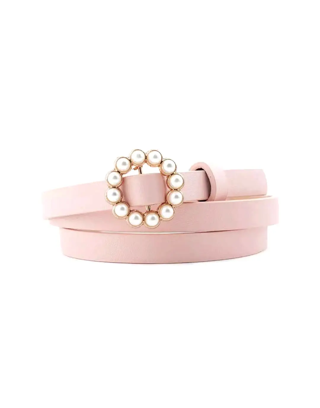 Vegan Leather Mini Round Pearl Golden Buckle