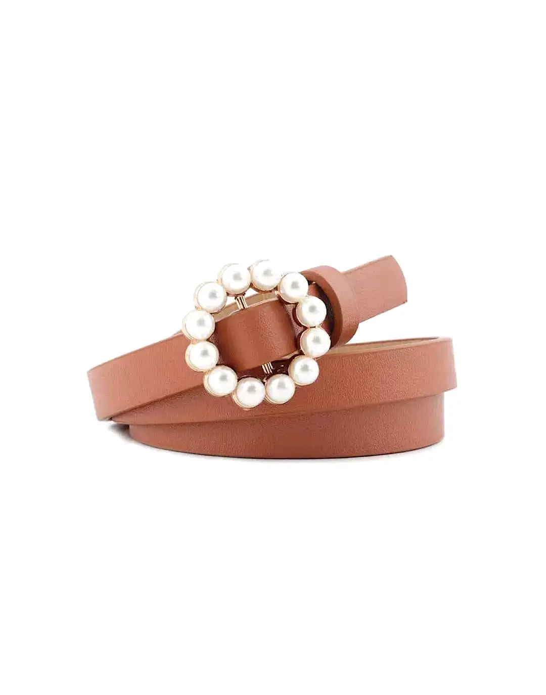 Vegan Leather Mini Round Pearl Golden Buckle