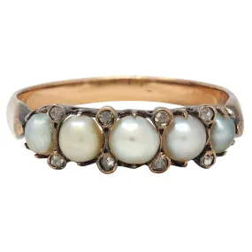 Victorian Pearl Diamond 18 Karat Rose Gold Antique Band Ring