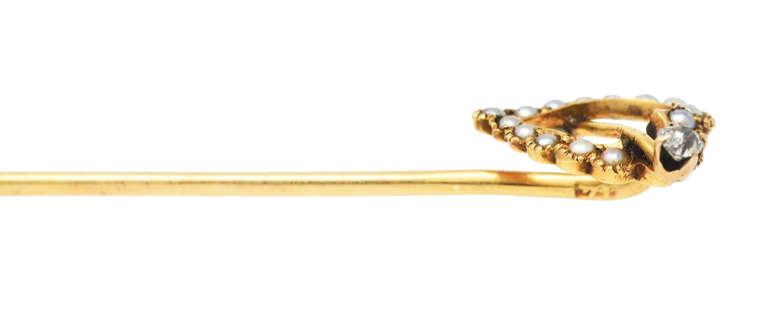 Victorian Seed Pearl Diamond 14 Karat Yellow Gold Heart Stickpin